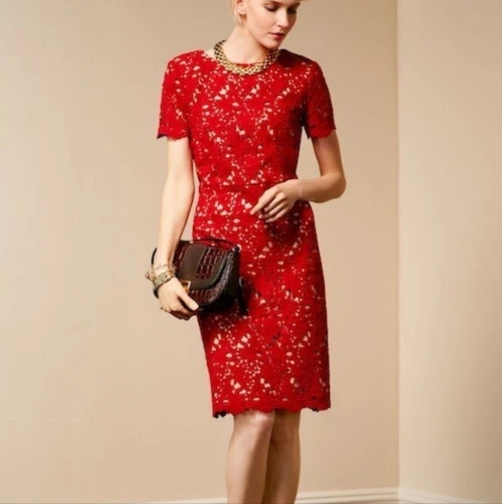 Talbots Red Floral Lace Sheath Dress Women's Size 8 NWT